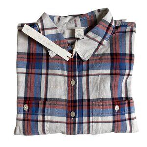 NWT - Caslon Plaid Longline Button-Up Plaid Shirt (Red, White & Blue) - Size S